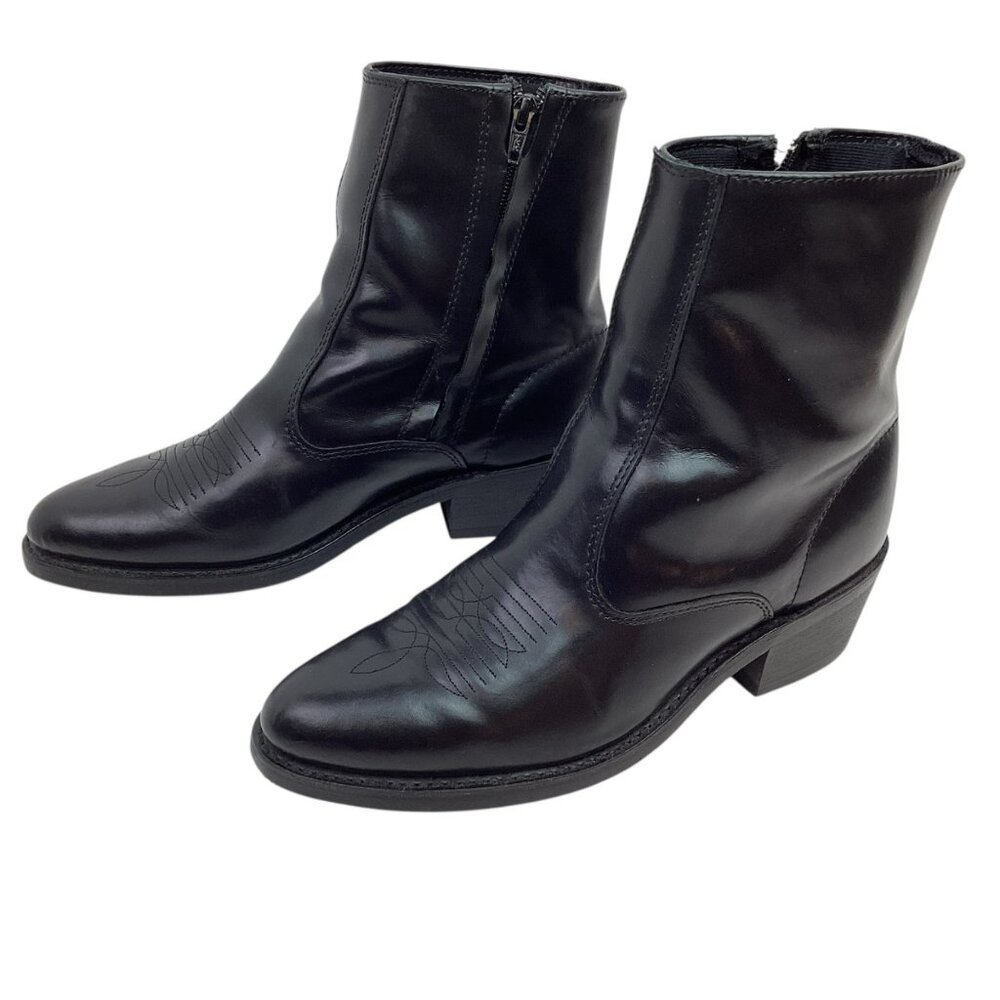 Laredo Fletcher Western Mens 7.5 EW Leather Side Zip Ankle Boots Black